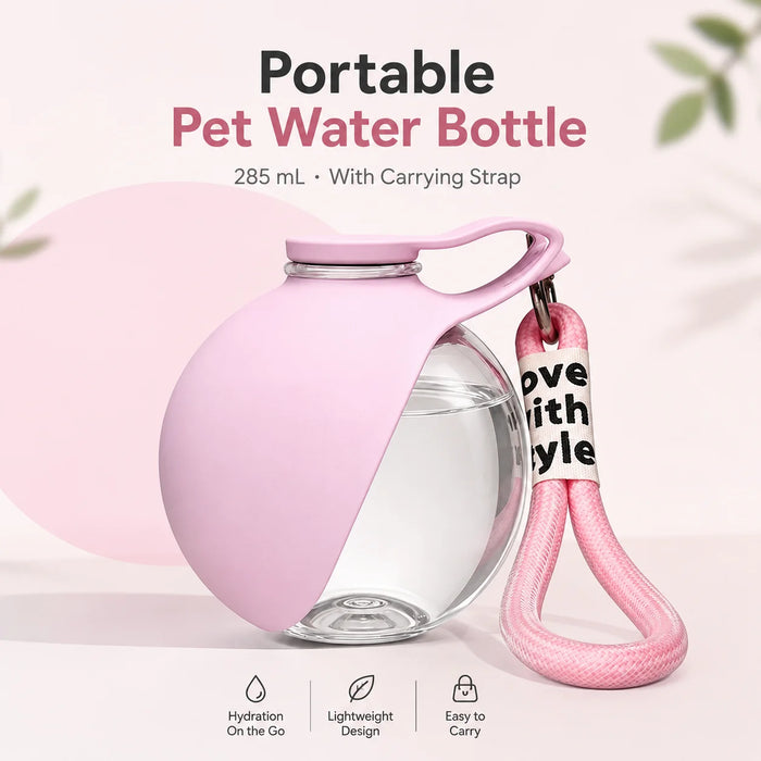 Portable Pet Water Bottle | Round Clear Leak-Proof Travel Dispenser for Dogs